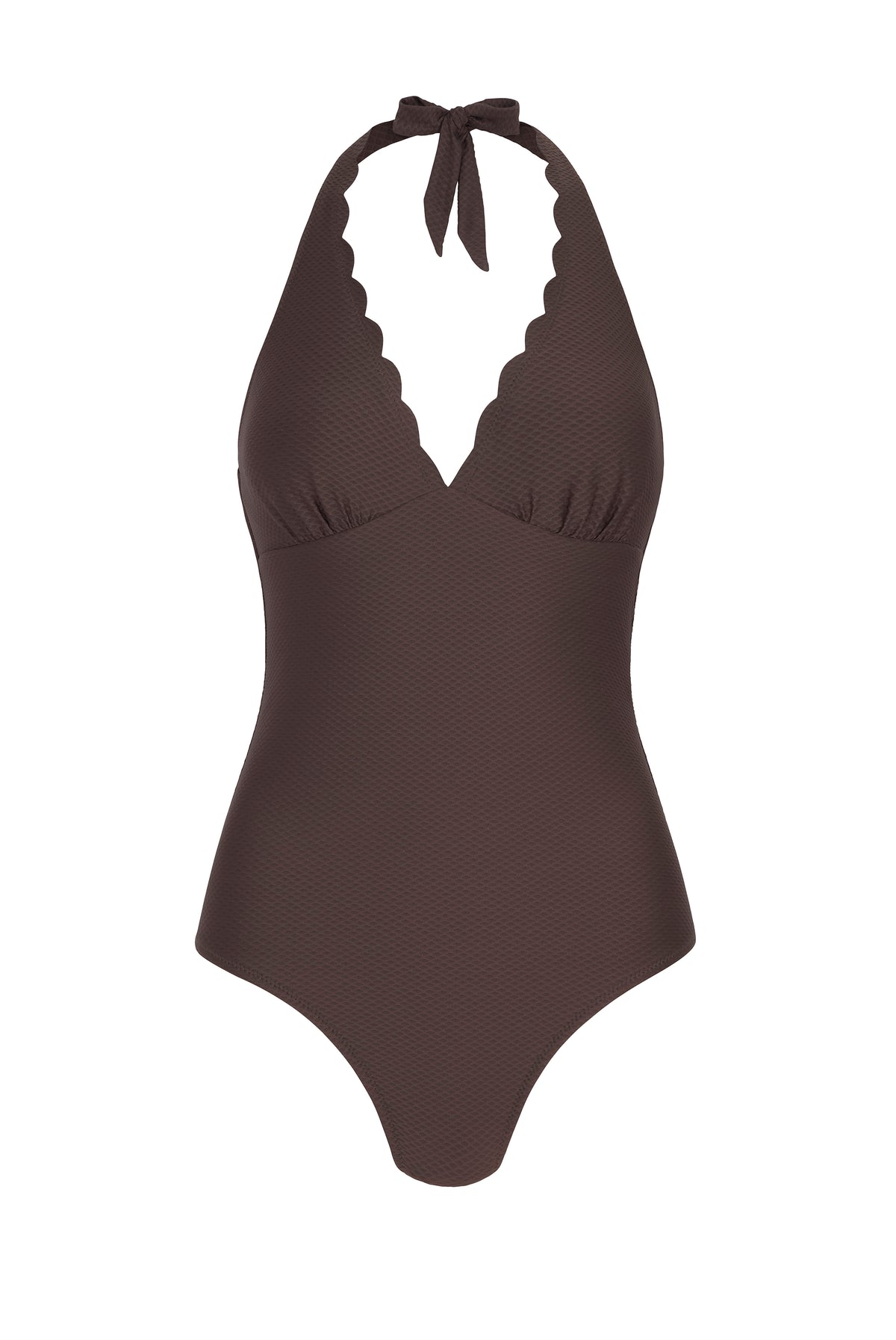 Brown Scallop Halterneck Swimsuit