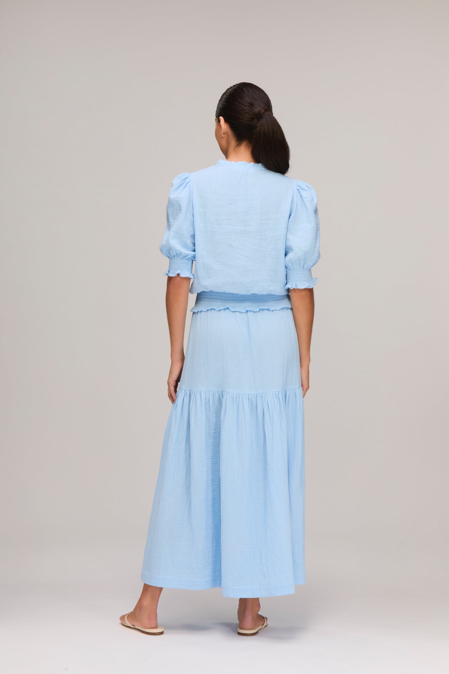 Blue Smocked Waist Maxi Dress