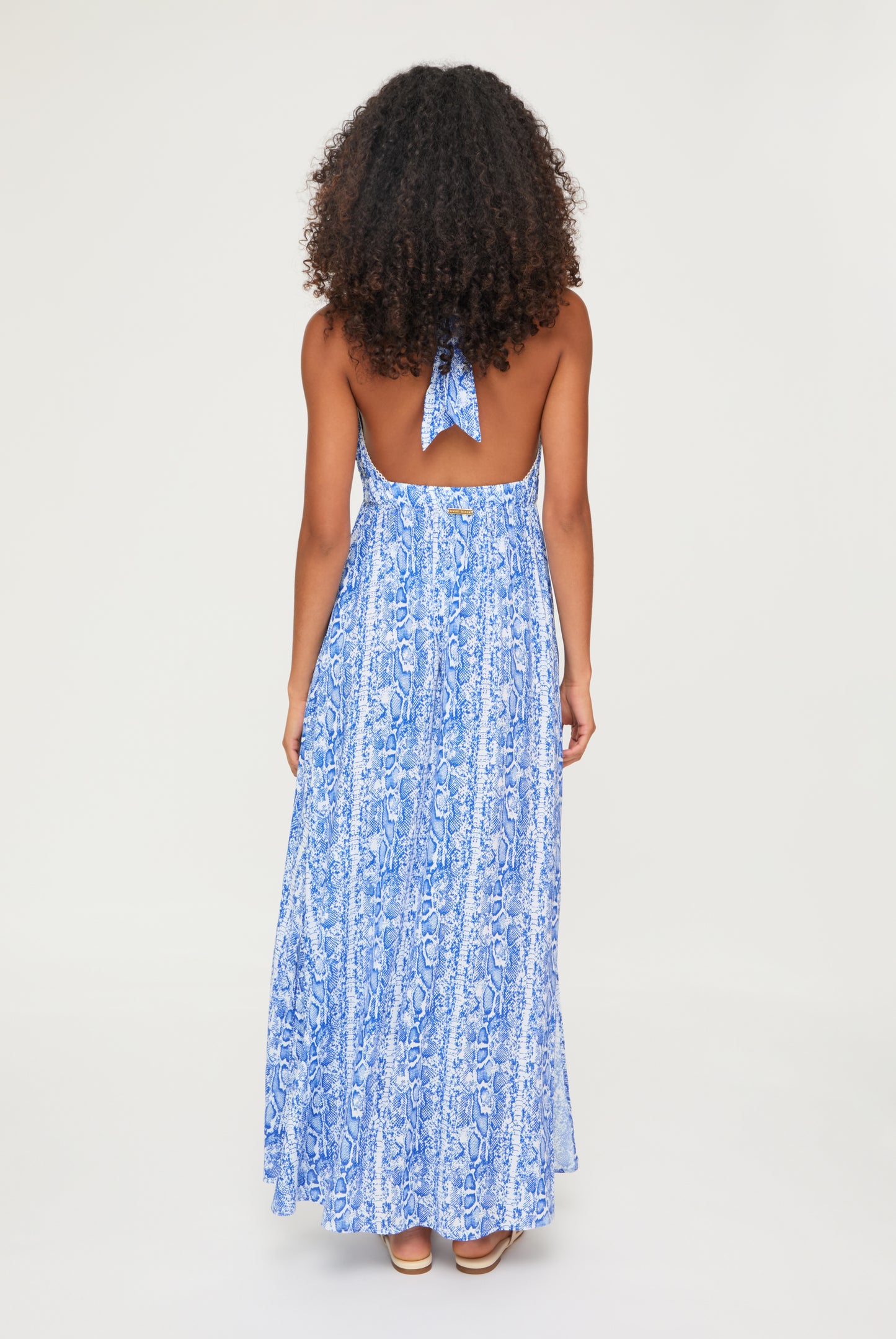 Blue Snake Halterneck Maxi Dress