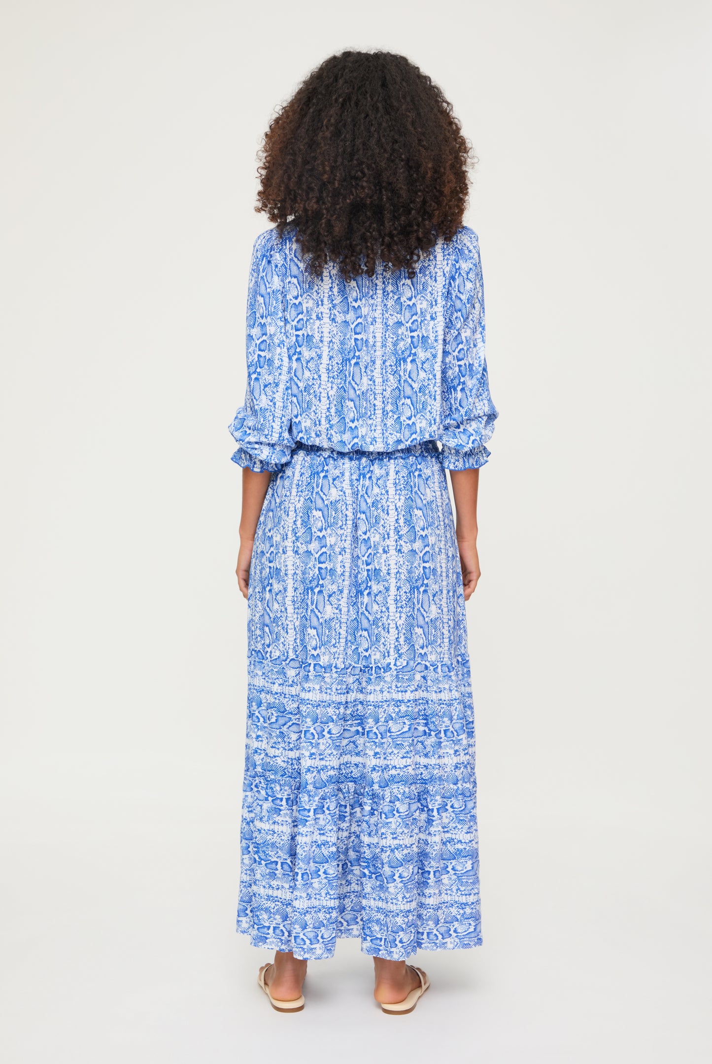 Blue Snake Smocked Waist Maxi Dress