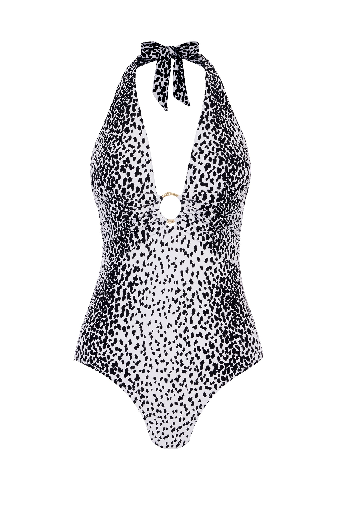 Halterneck ring swimsuit in placement spot print