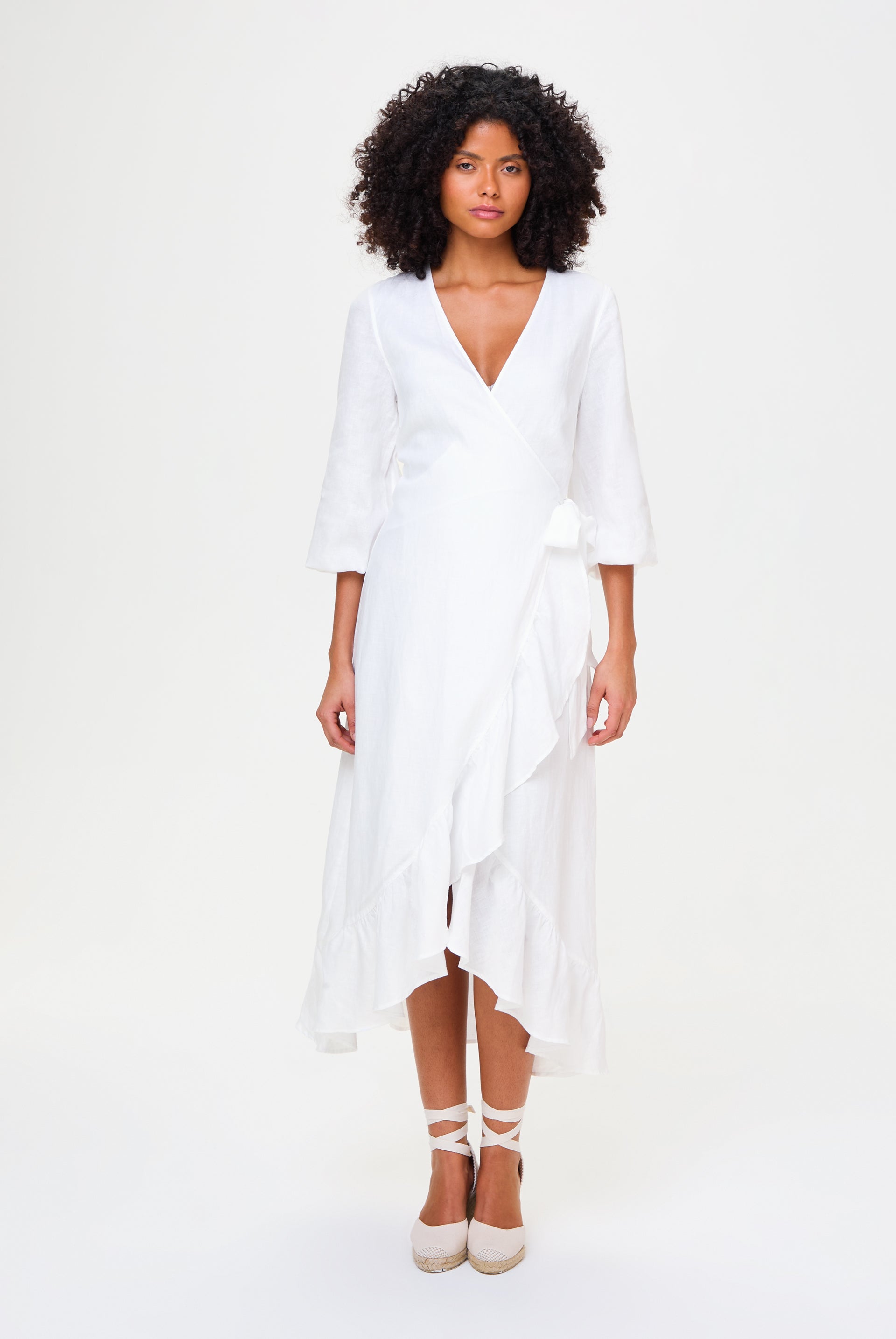 White Bay Long Sleeves Wrap Dress in Midi Heidi Klein White Bay Long Sleeves Wrap Dress in Midi Heidi Klein