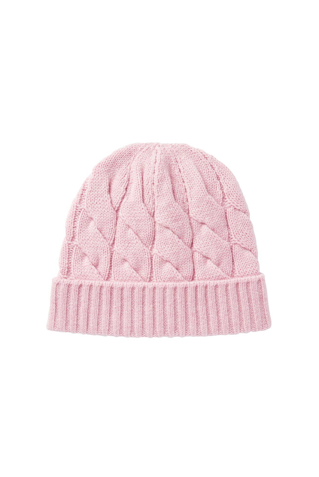 Pink Cable knit beanie in merino wool, cashmere blend