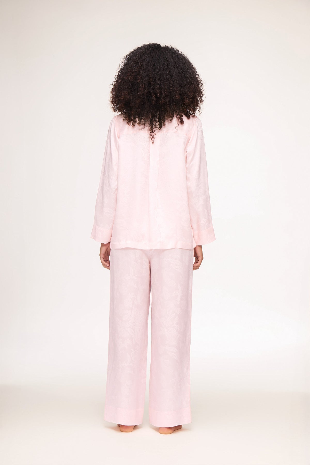 Venice Pink Silk Jacquard Long Sleeve Shirt & Trousers