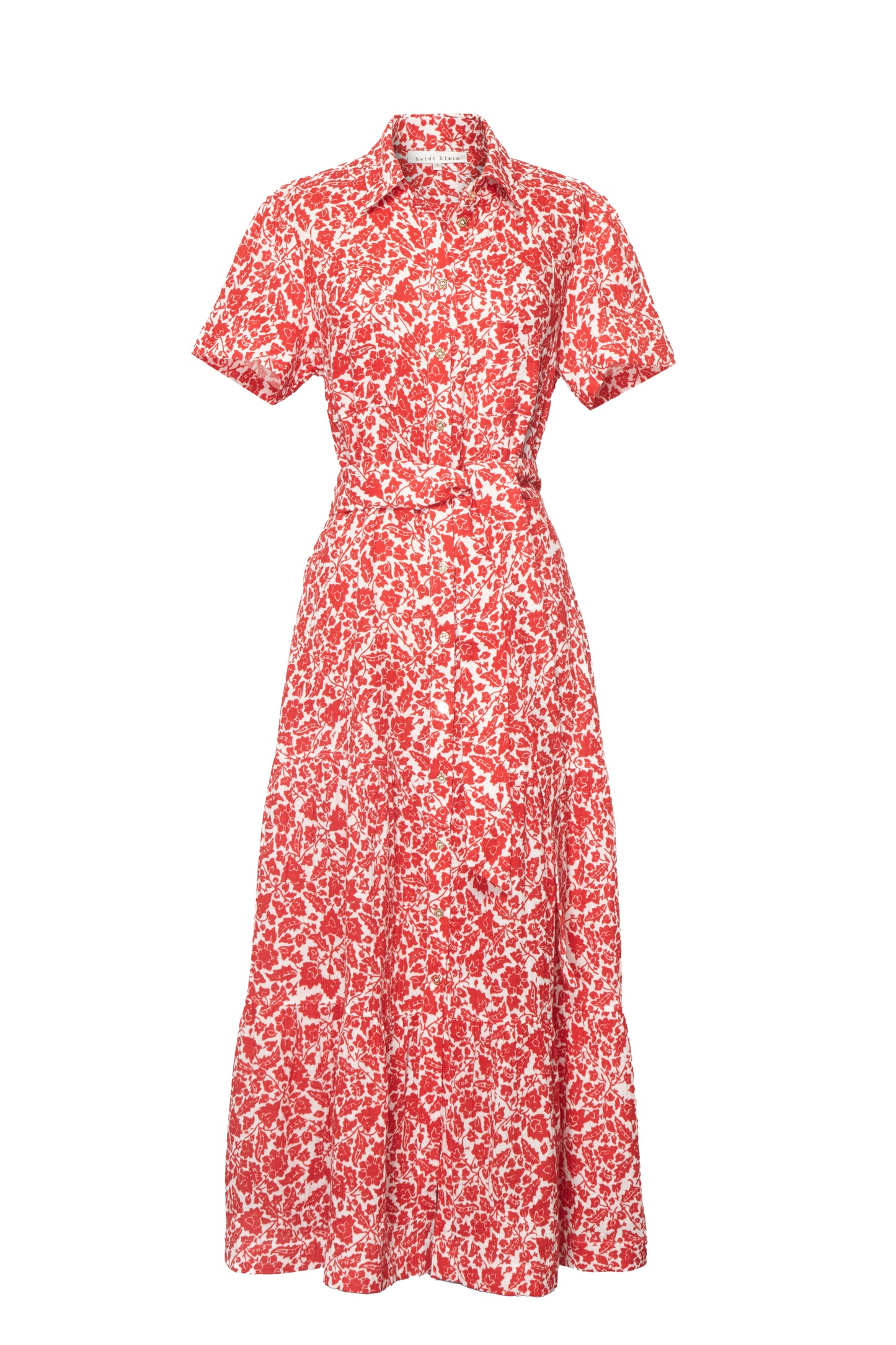 Red Floral Cheesecloth Shirt Dress