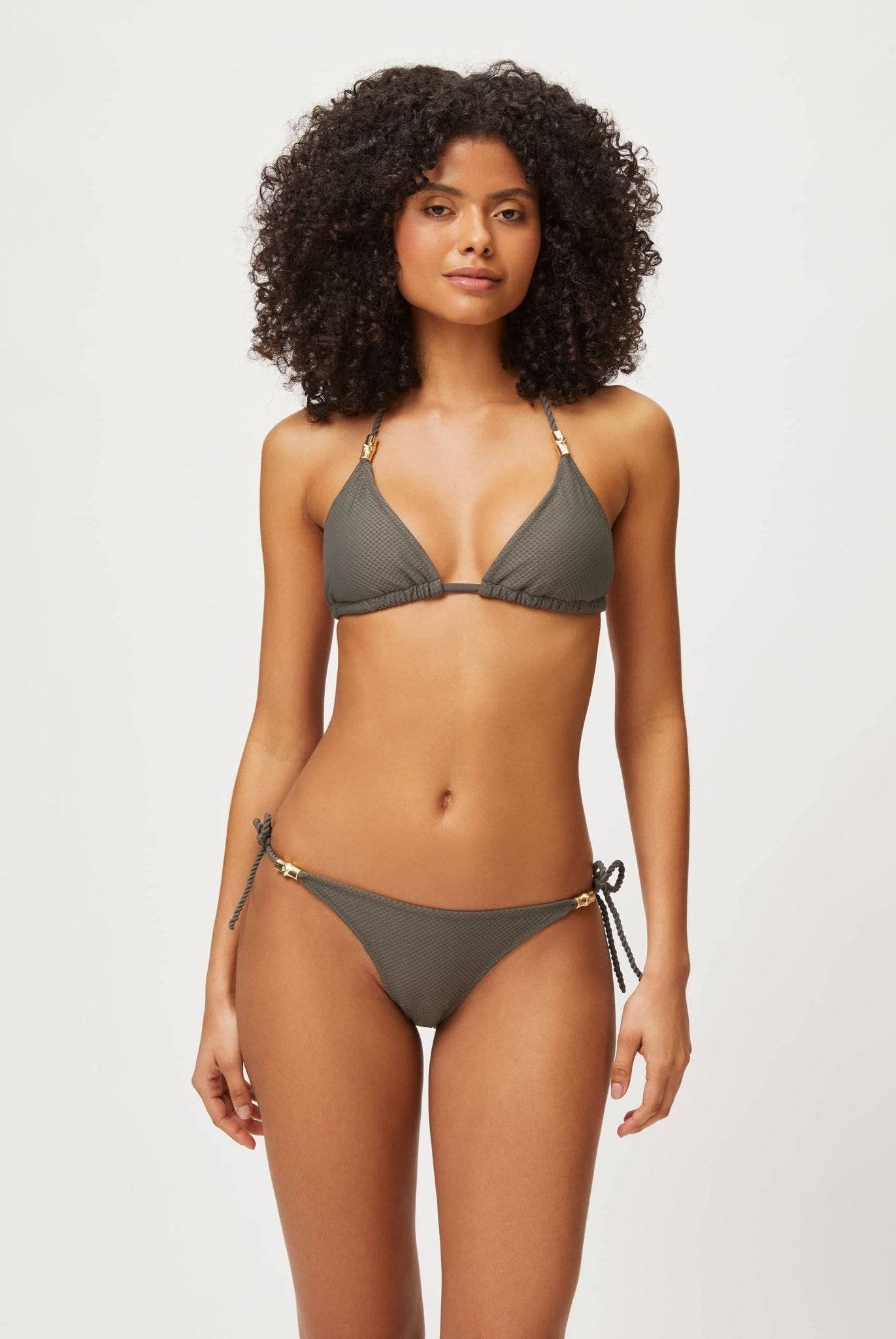 Core Rope Side Tie Bikini Bottom in Olive Green - Heidi Klein - UK Store