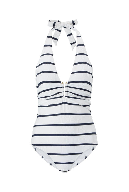 Heidi Klein - UK Store - Nautical Stripe U-Bar Halterneck Swimsuit