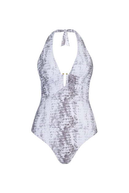 Heidi Klein - UK Store - Snake Print U-Bar Halterneck Swimsuit