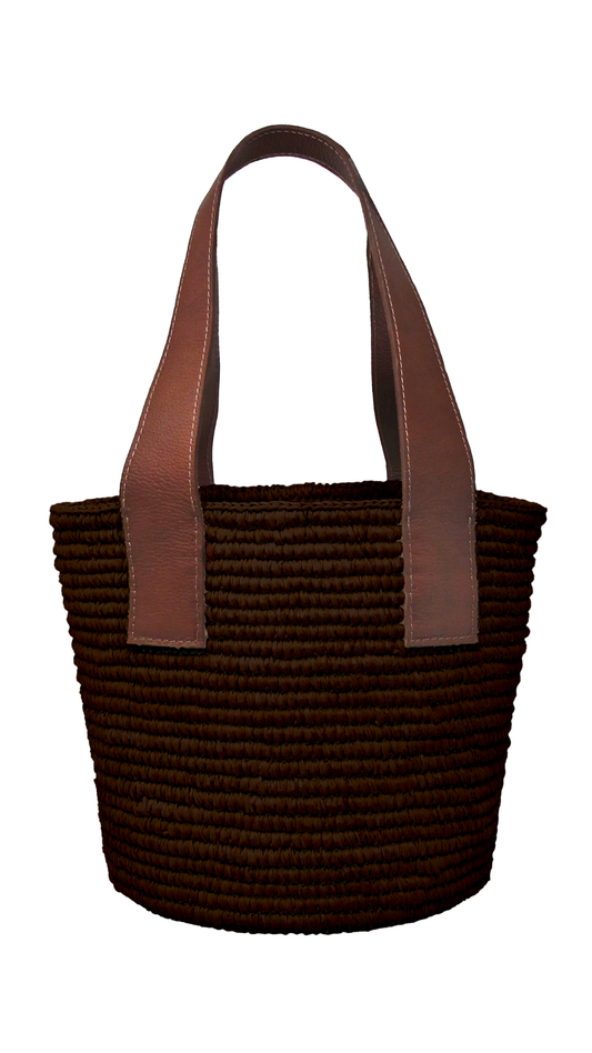 Sensi Studio Brown Medium Straw Tote With Leather Handle