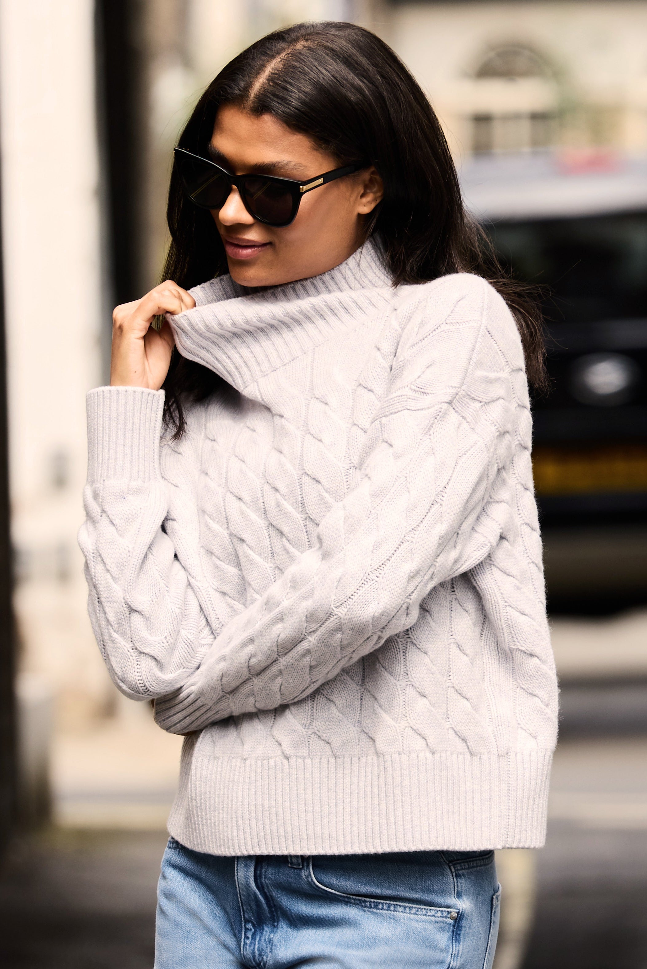 Grey St Moritz Cable Knit Mock Neck Jumper – Heidi Klein