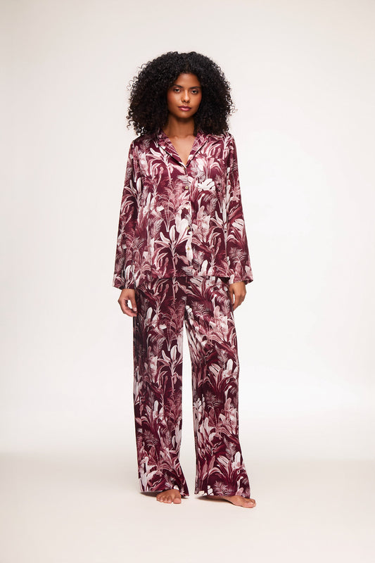 Venice Palm Print Silk Long Sleeve Shirt & Trousers