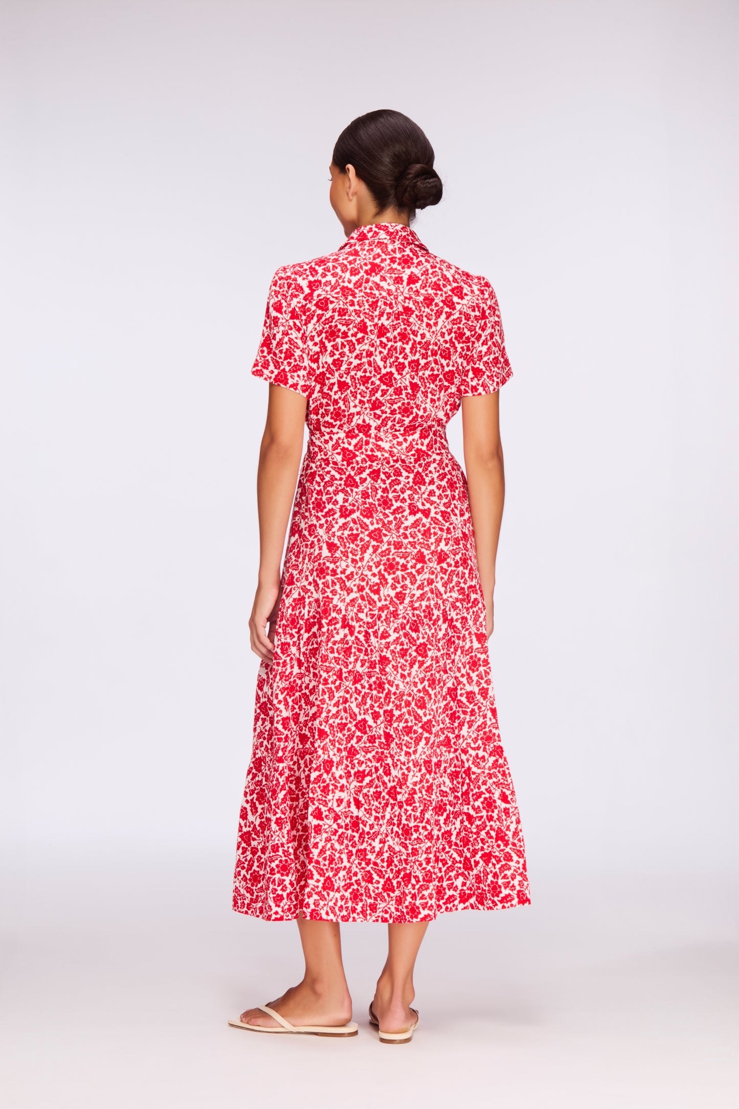 Red Floral Cheesecloth Shirt Dress
