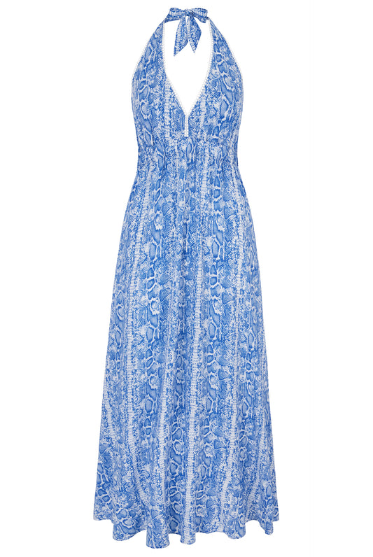 Blue Snake Halterneck Maxi Dress