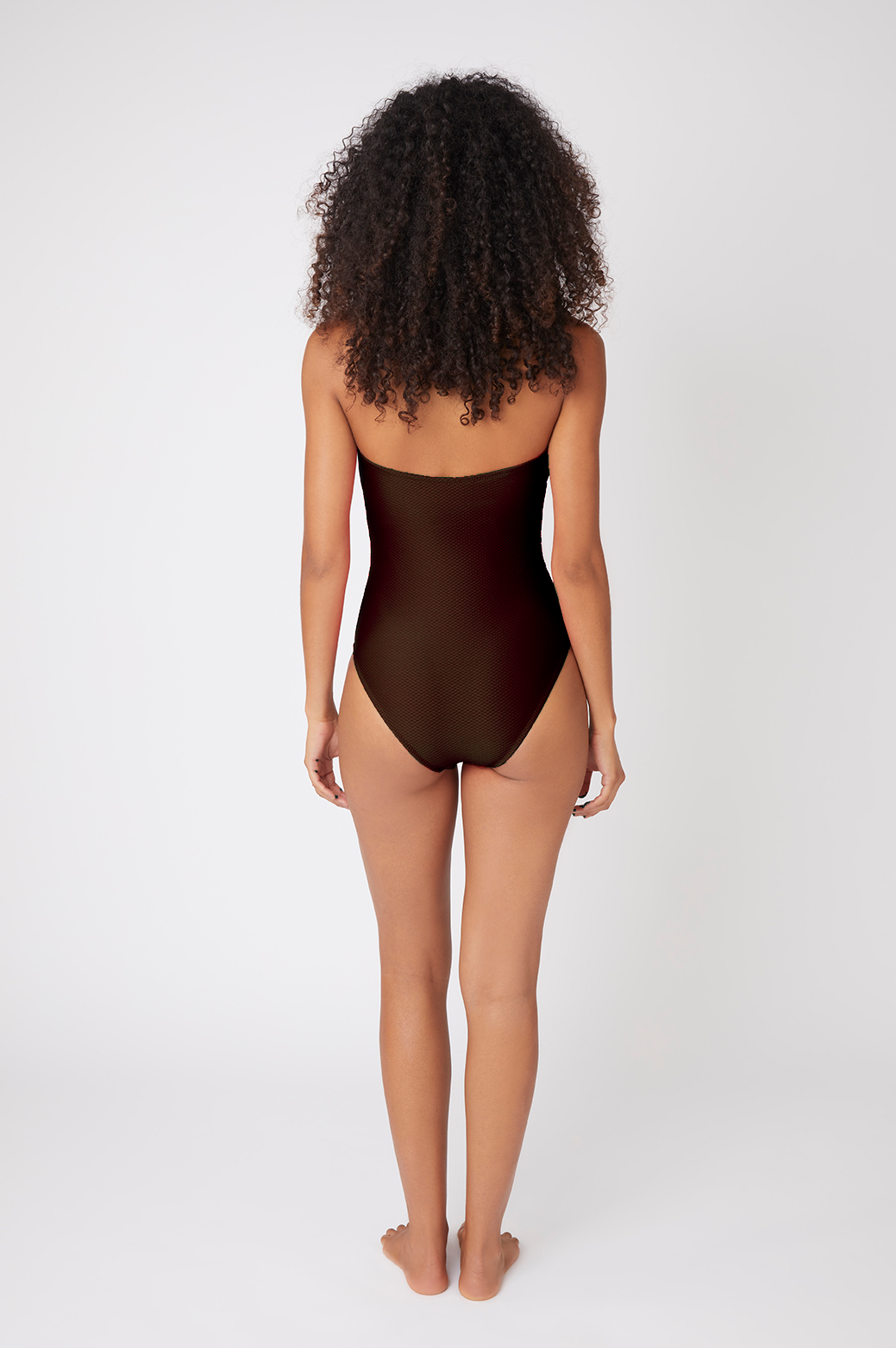 Brown Scallop Halterneck Swimsuit
