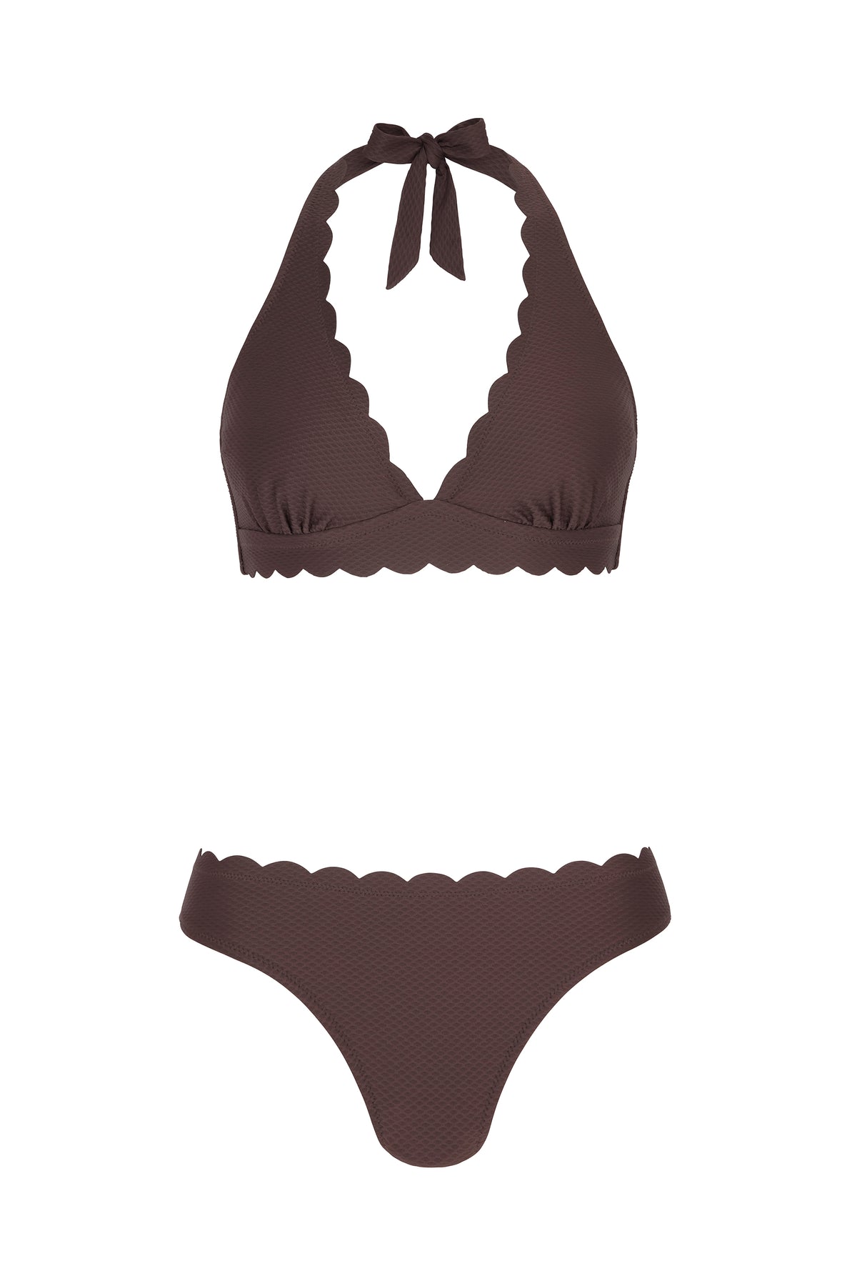 Brown Scallop Halterneck Bikini