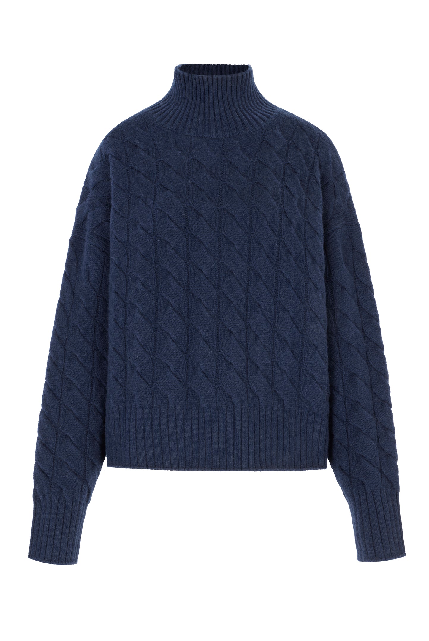 Navy St Moritz Cable Knit Roll Neck