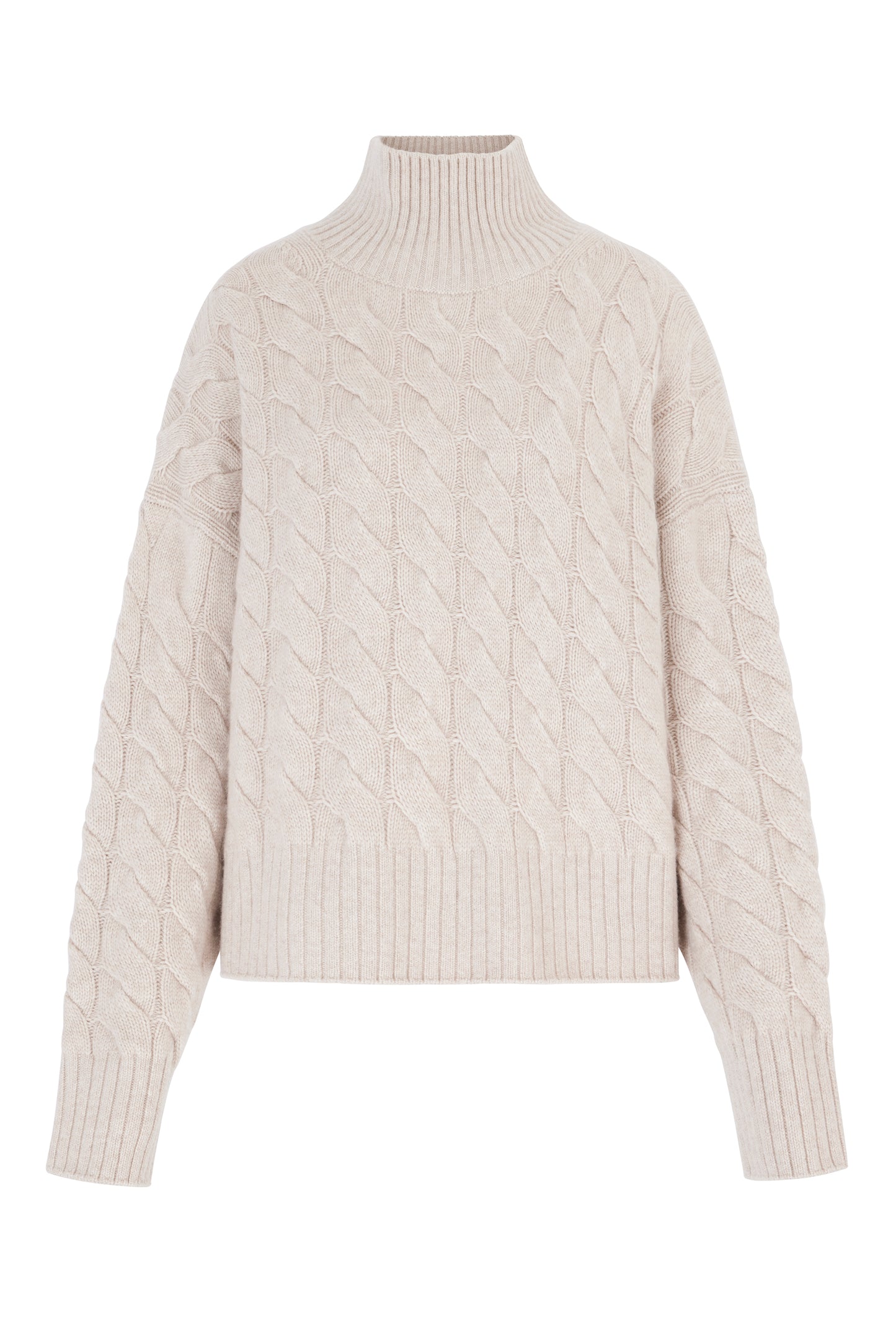 Oatmeal St Moritz Cable Knit Roll Neck