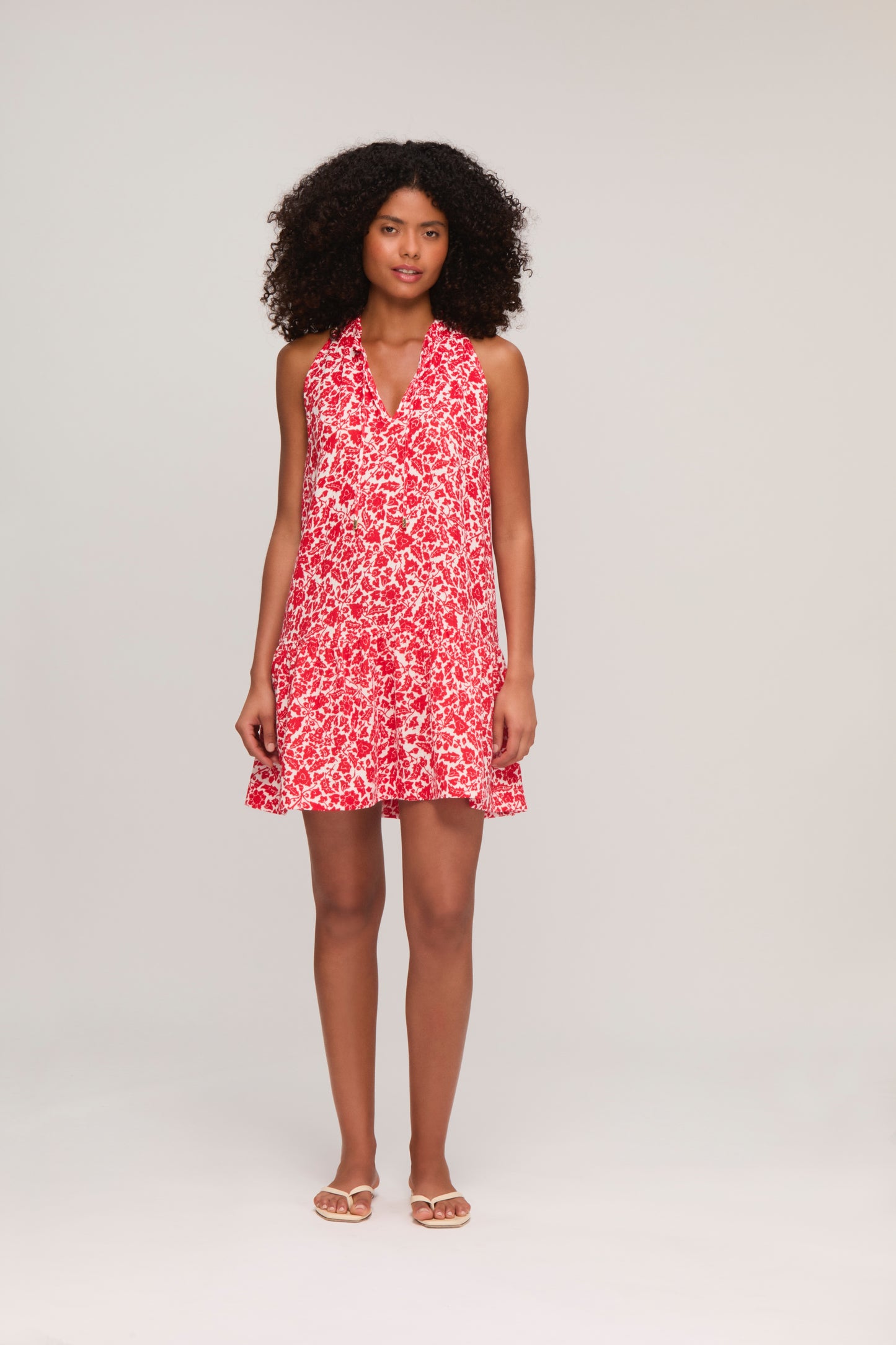 Red Floral Frill Mini Dress