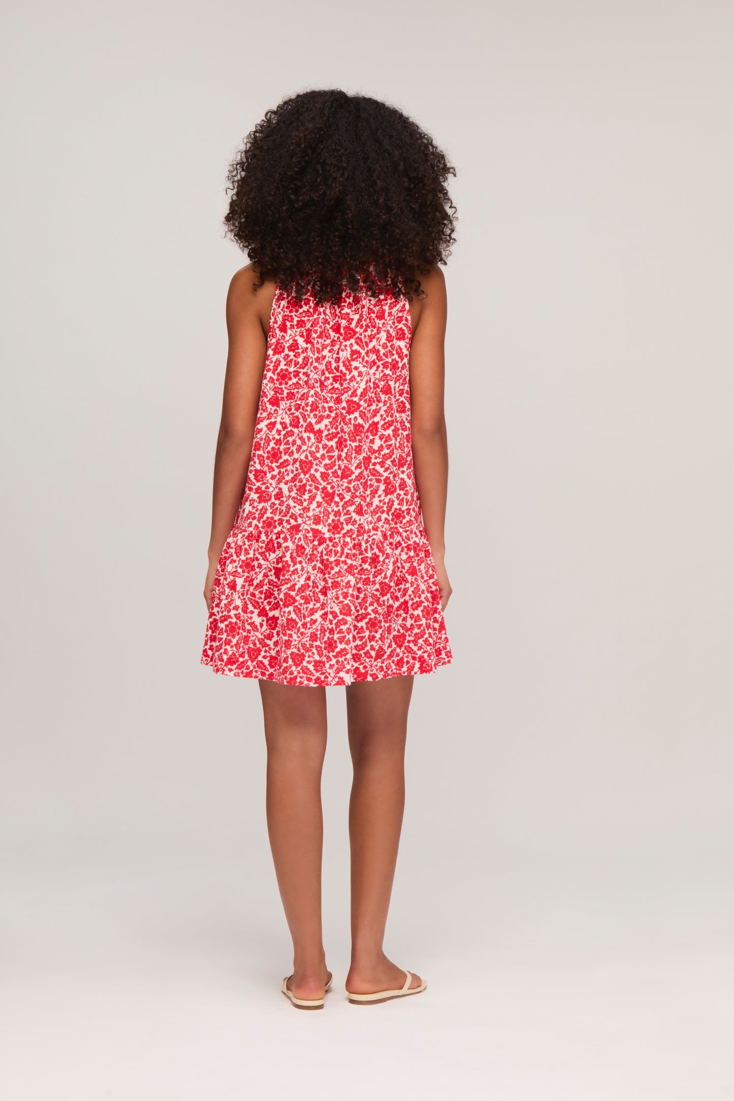 Red Floral Frill Mini Dress
