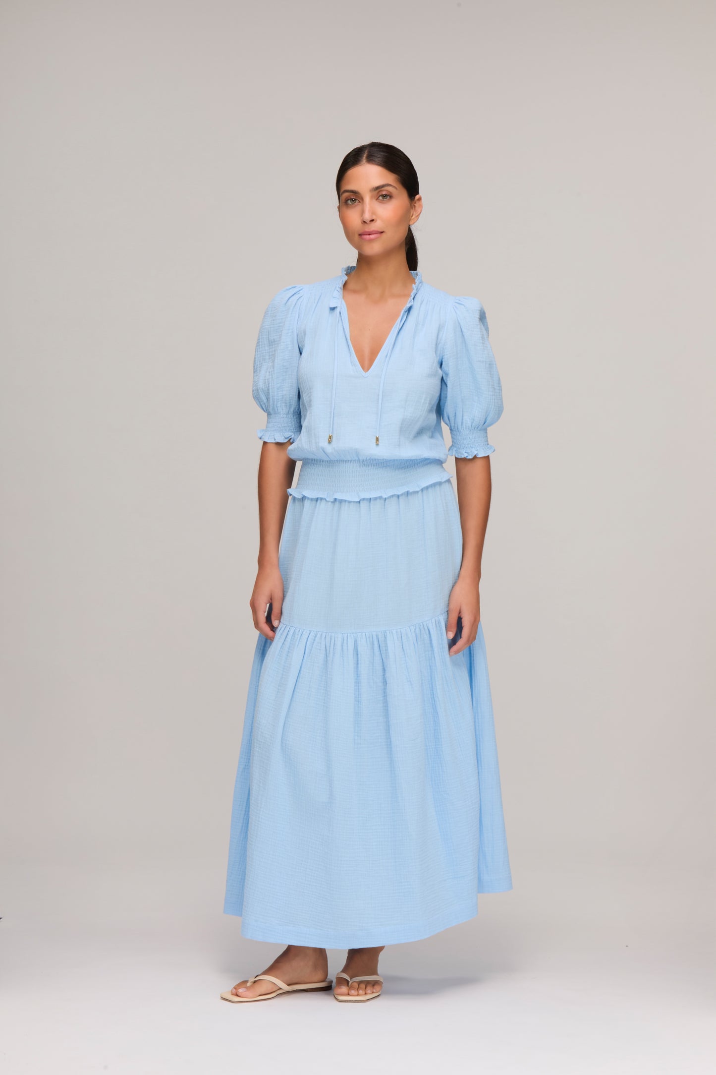 Blue Smocked Waist Maxi Dress