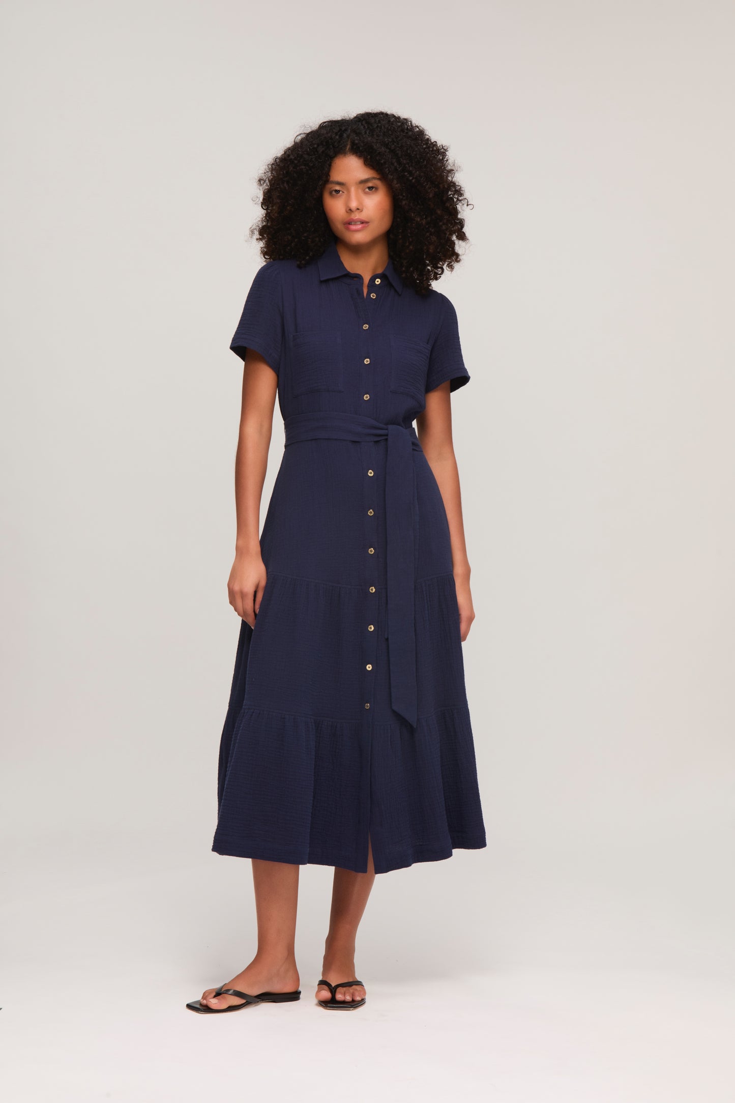Navy Cheesecloth Shirt Dress