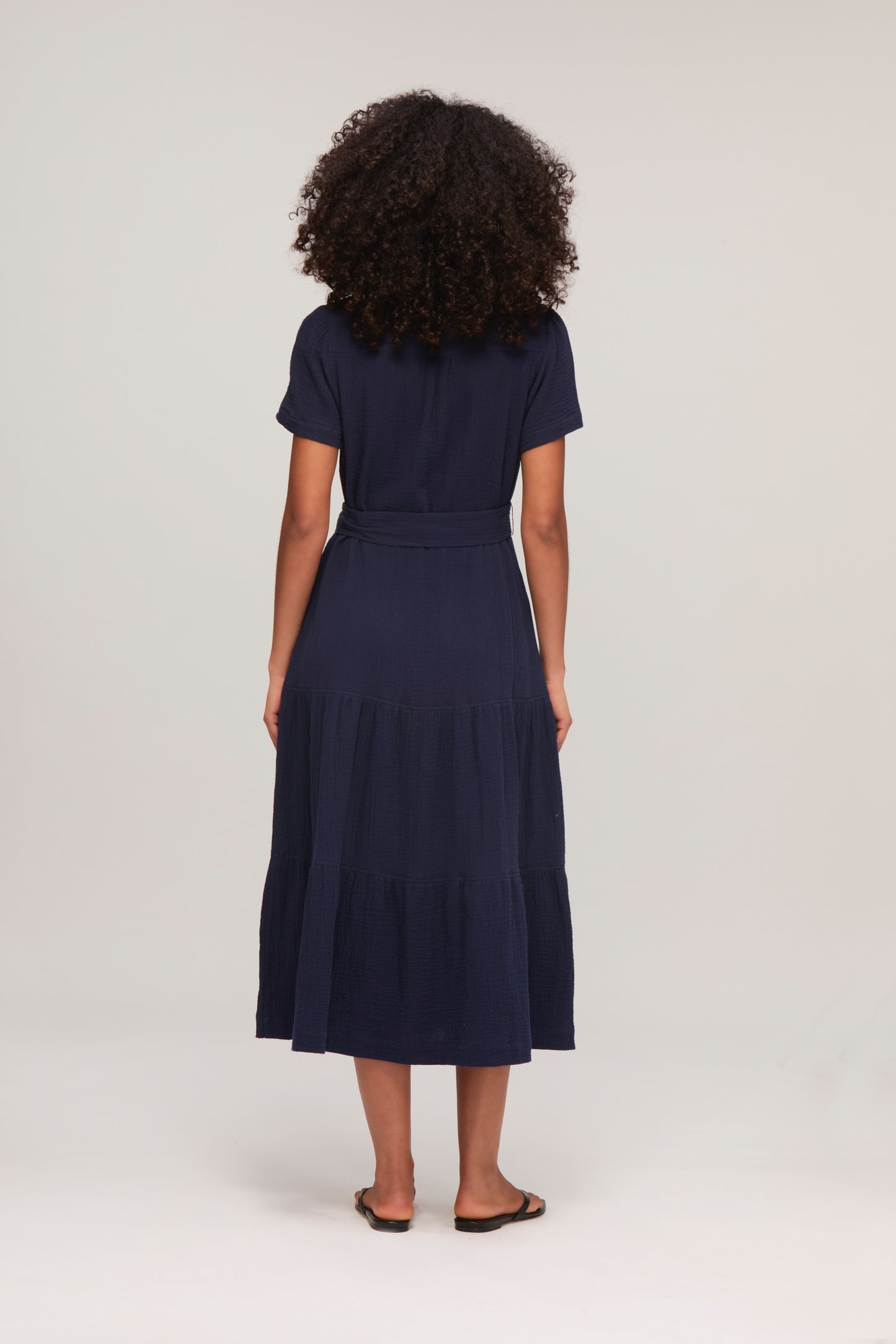 Navy Cheesecloth Shirt Dress