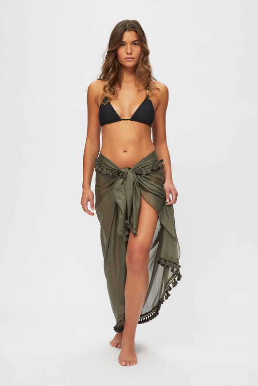 Olive Tassel Trim Sarong