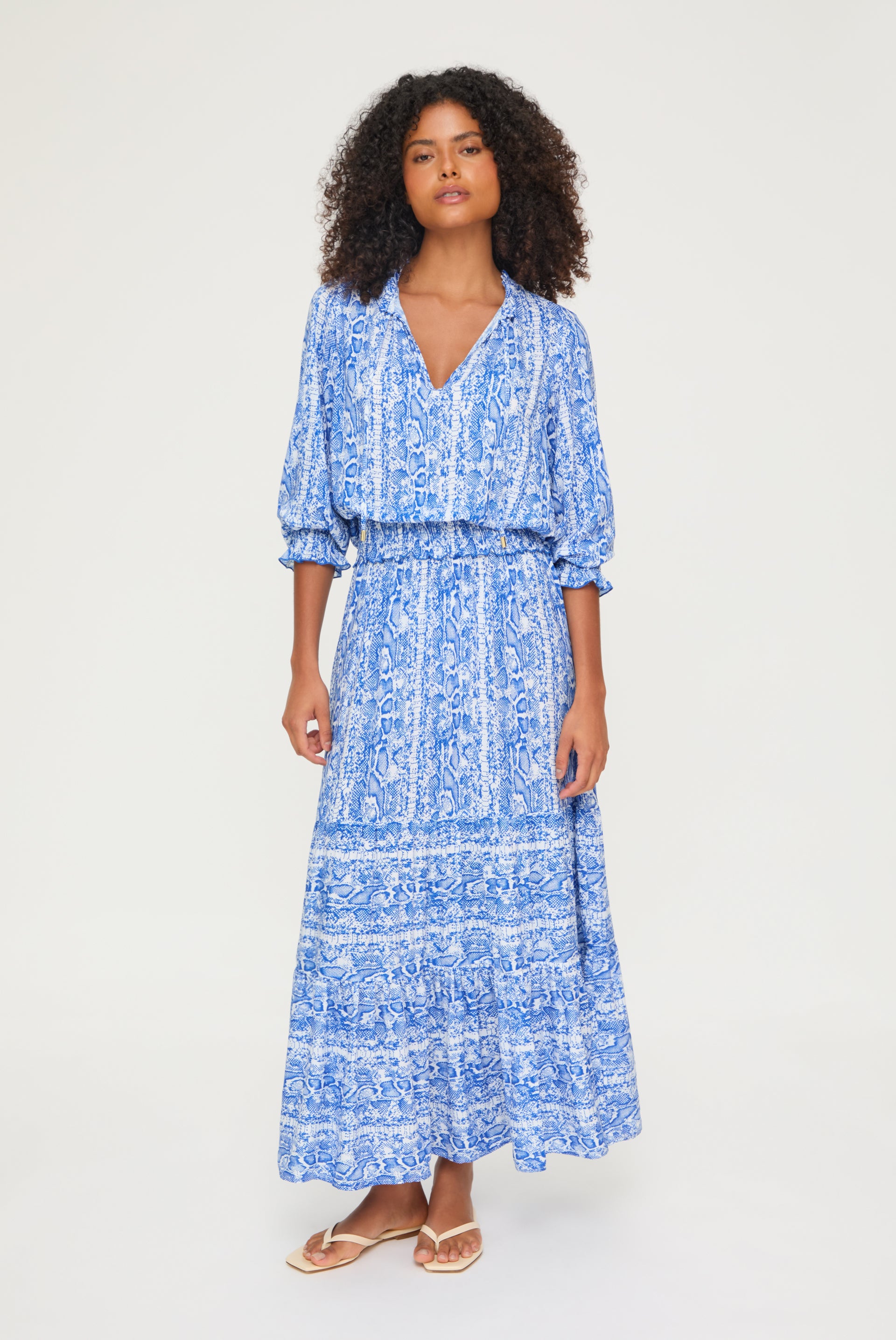Blue Snake Smocked Waist Maxi Dress – Heidi Klein