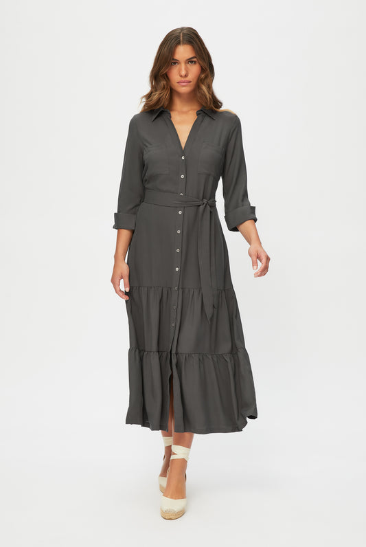 Olive Maxi Shirt Dress