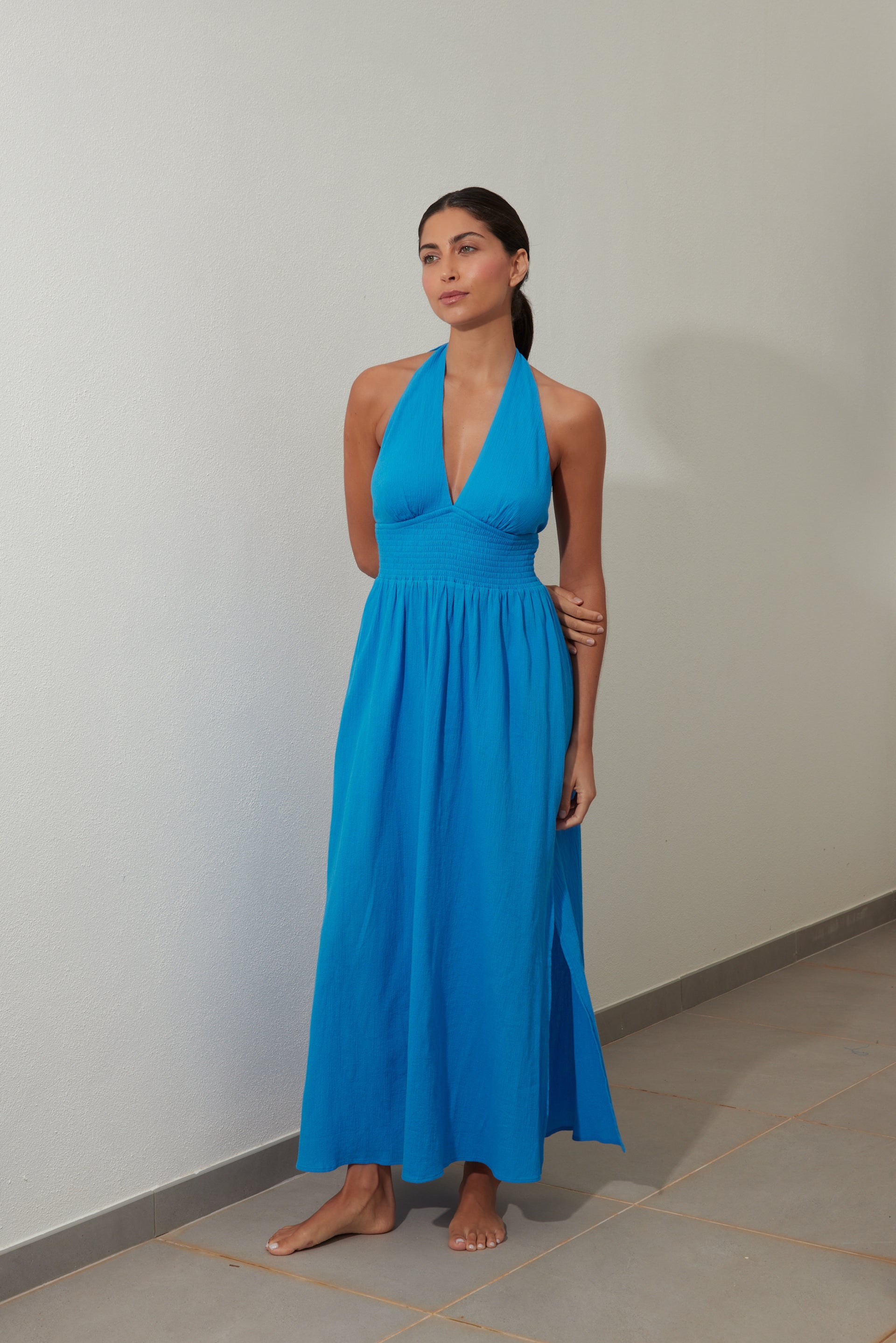Azure Blue Halterneck Maxi Dress