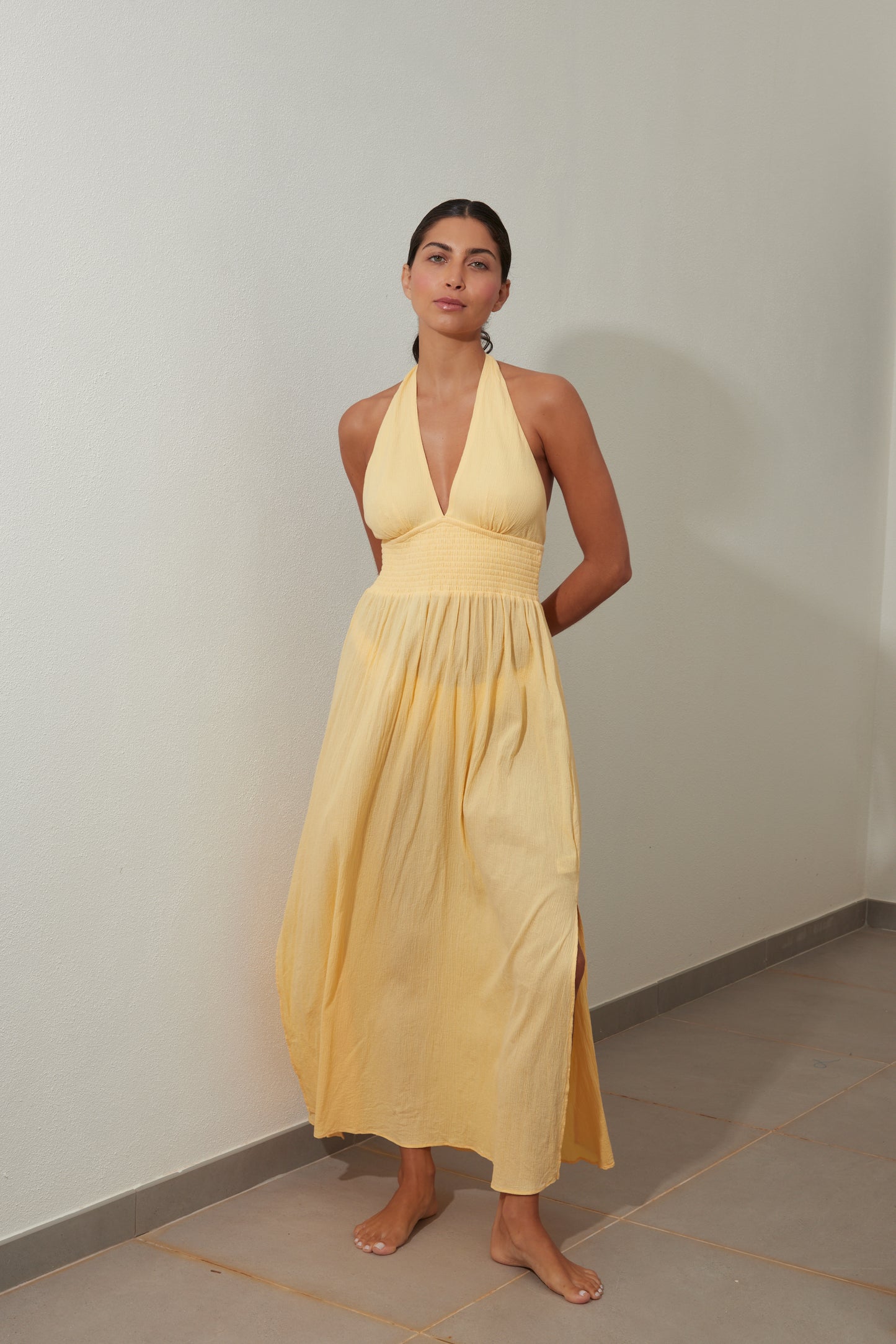Summer Yellow Halterneck Maxi Dress