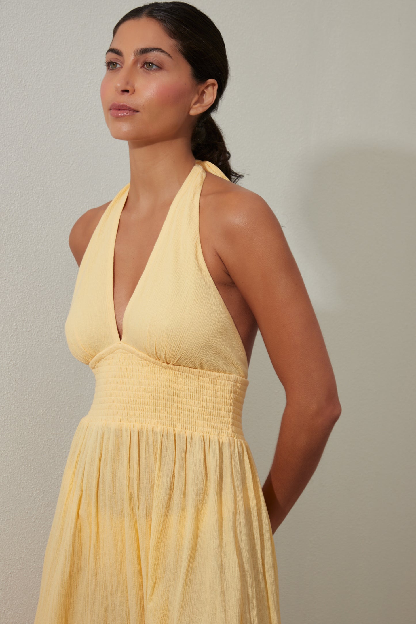 Summer Yellow Halterneck Maxi Dress