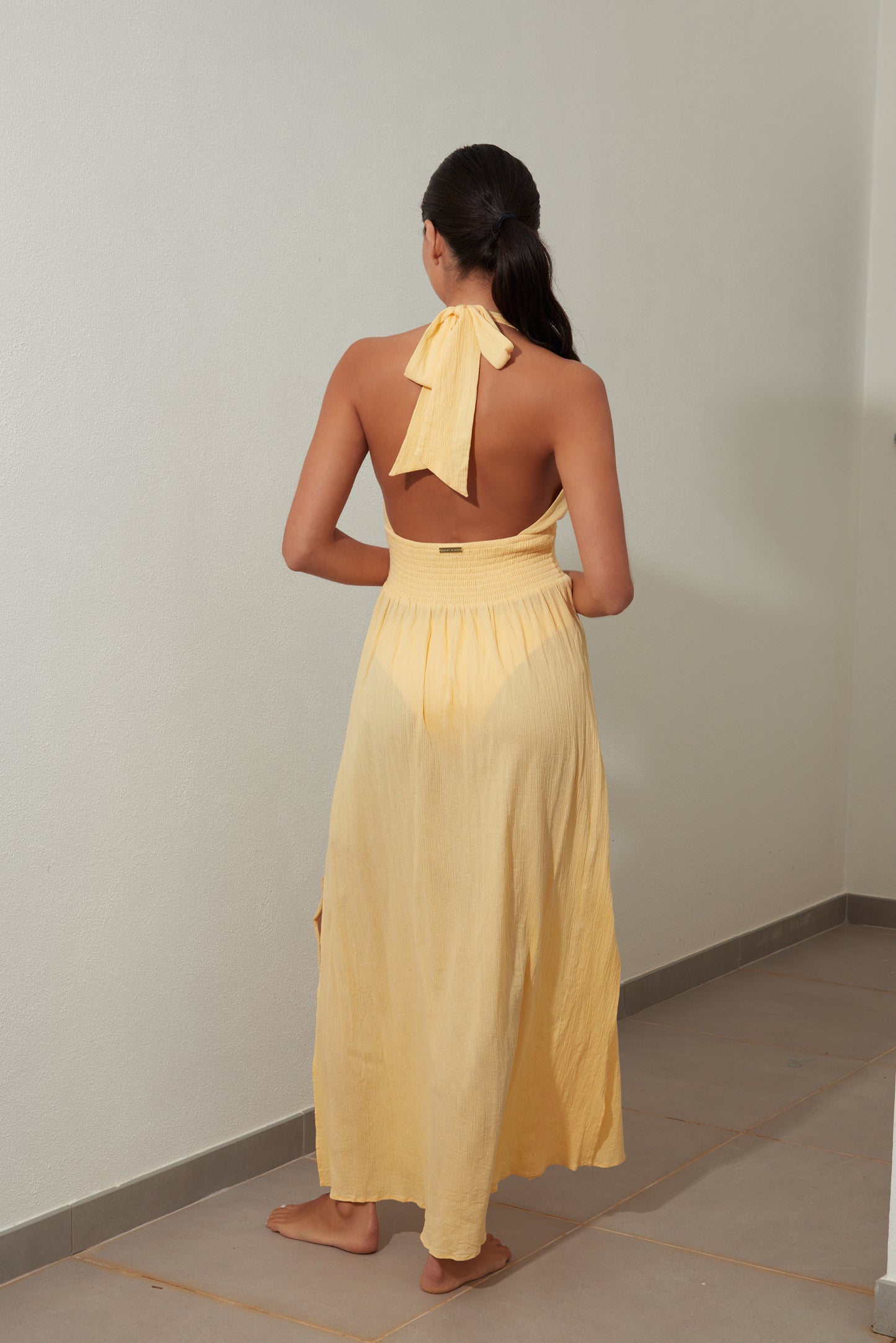 Summer Yellow Halterneck Maxi Dress