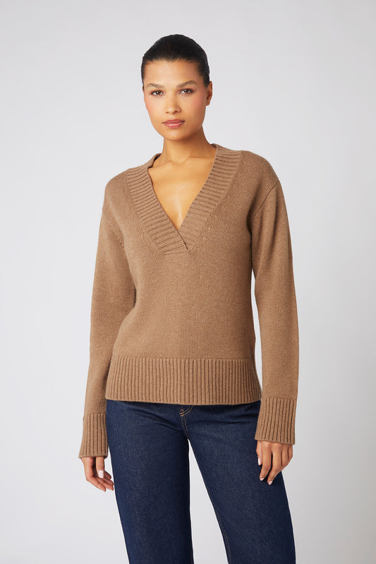 Camel Cortina V Neck Jumper