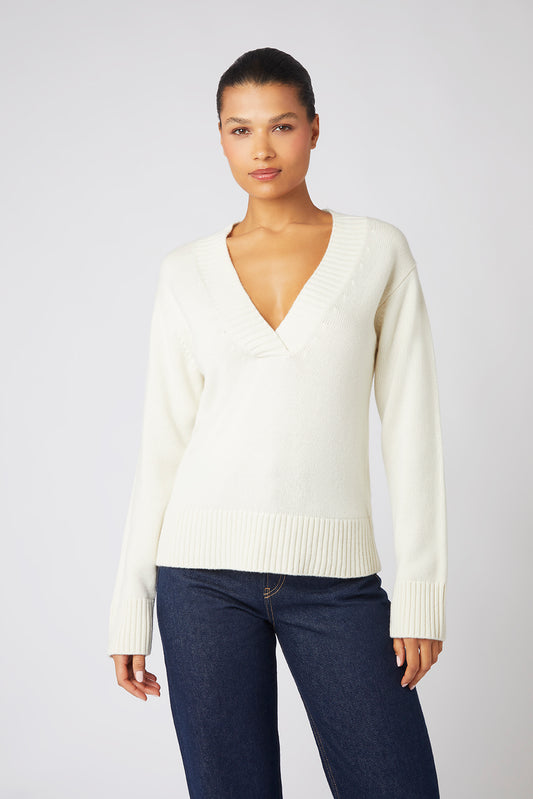 Cream Cortina V Neck Jumper