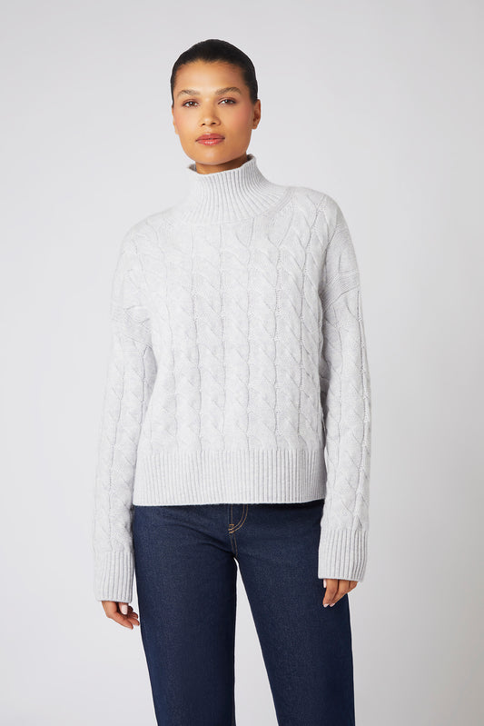 Grey St Moritz Cable Knit Mock Neck Jumper