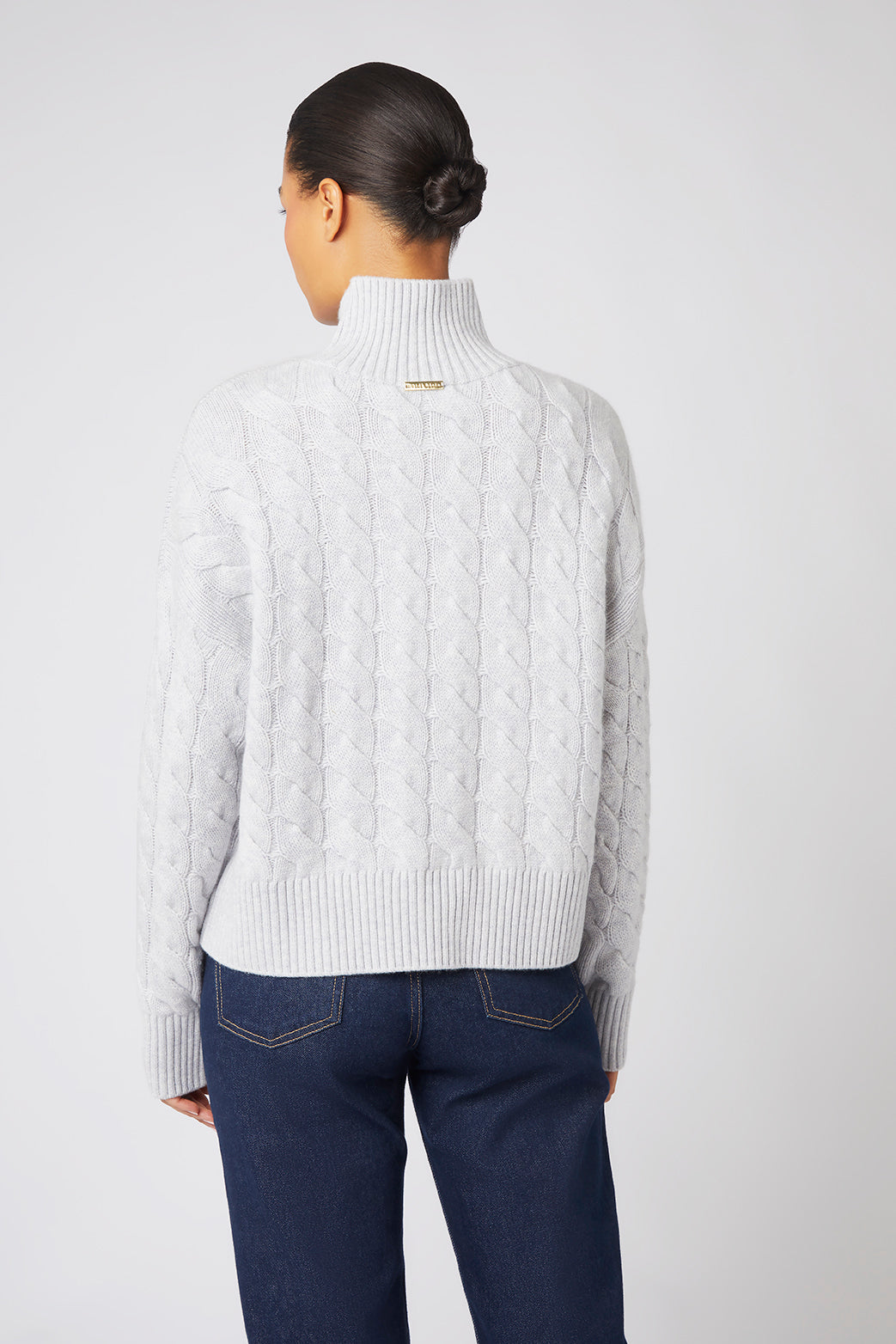 Grey St Moritz Cable Knit Mock Neck Jumper