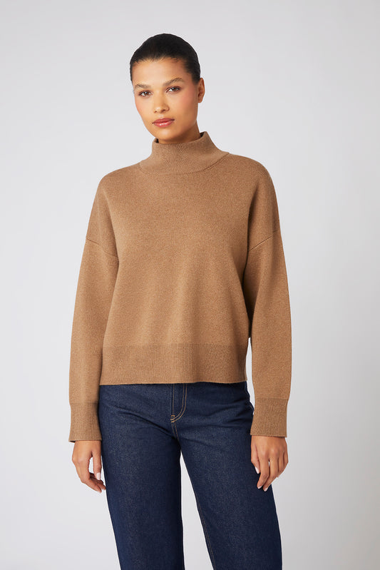 Camel Courchevel Milano Stitch Mock Neck Jumper