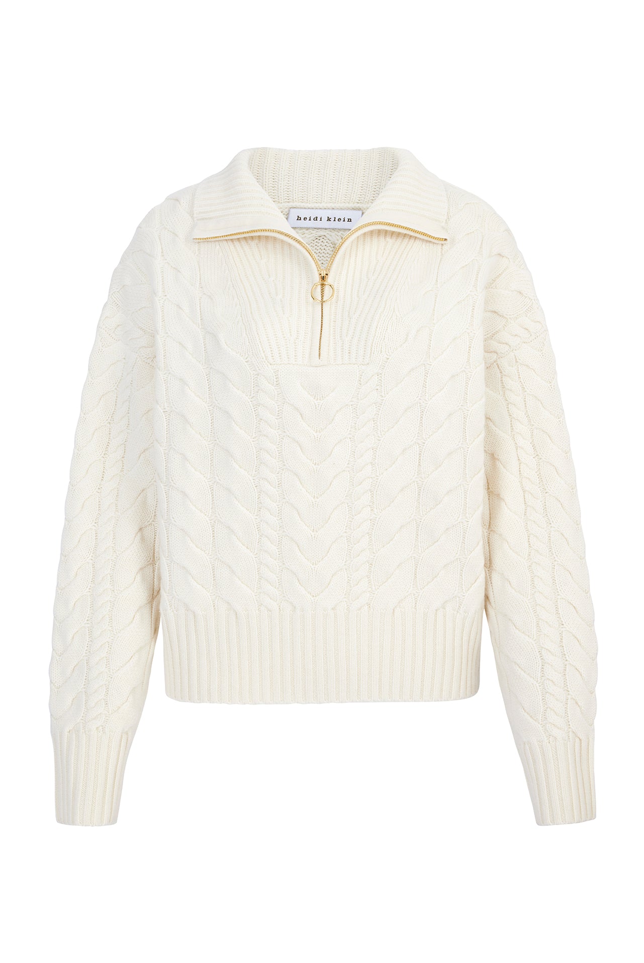 Cream half zip jumper made from merino wool and cashmere