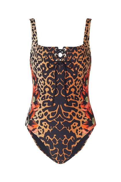Heidi Klein - UK Store - Leopard Lace Up Square Neck One Piece