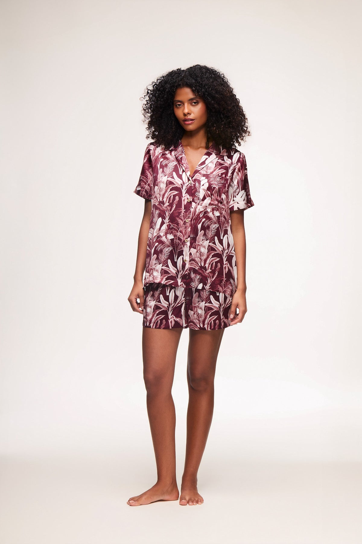 Lucca Palm Print Silk Short Sleeve Shirt & Shorts