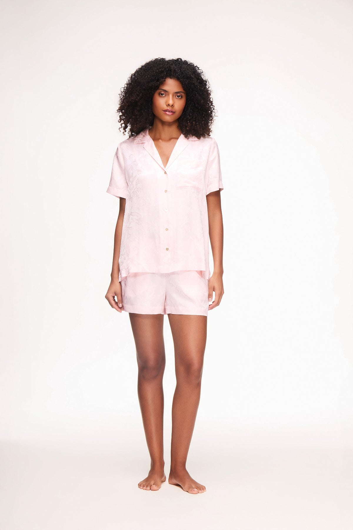 Lucca Pink Silk Jacquard Short Sleeve Shirt & Shorts