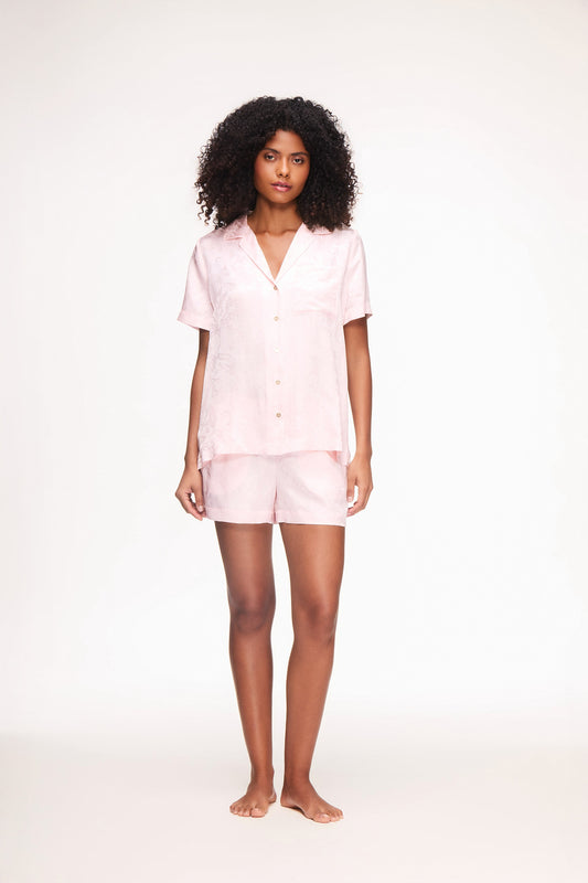 Lucca Pink Silk Jacquard Short Sleeve Shirt & Shorts