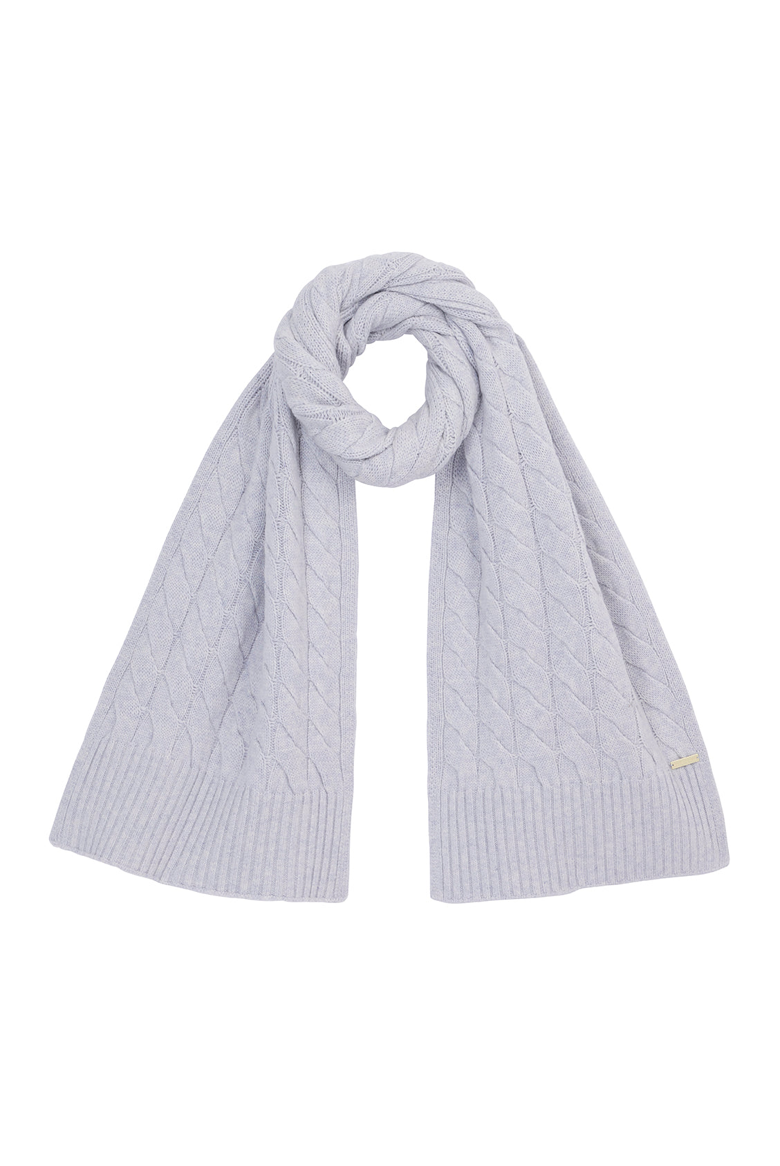 Grey cable knit scarf in merino wool and cashmere