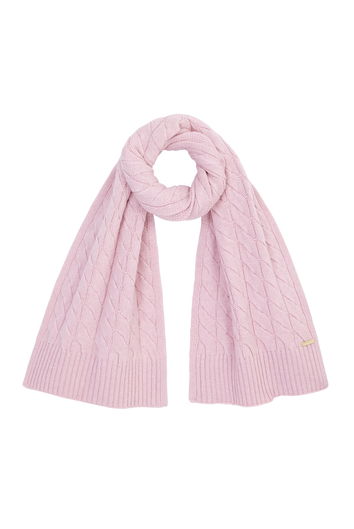 Pink cable knit scarf in merino wool and cashmere