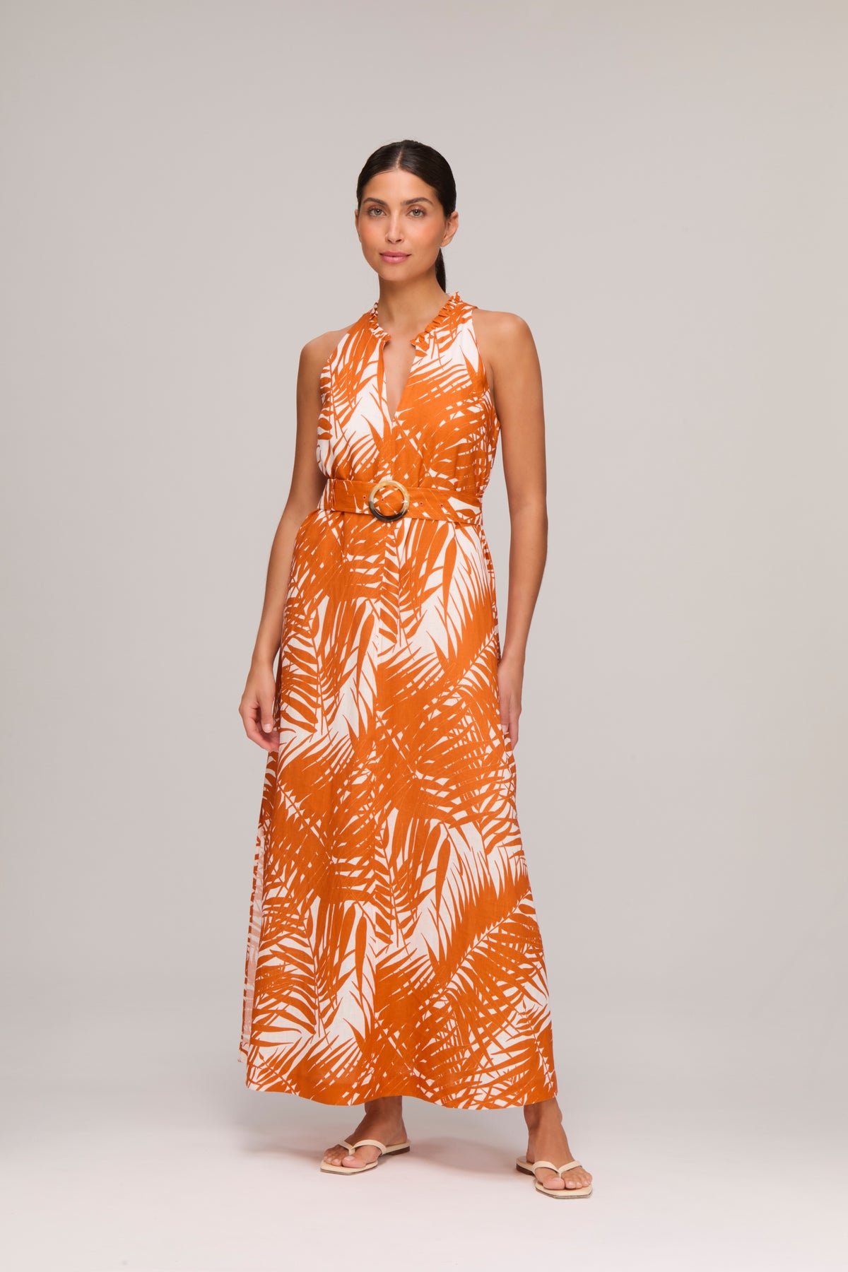 Marrakesh Palm Frill Midi Dress