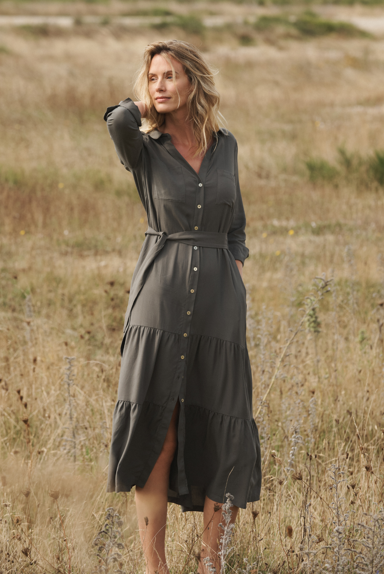 Olive Maxi Shirt Dress