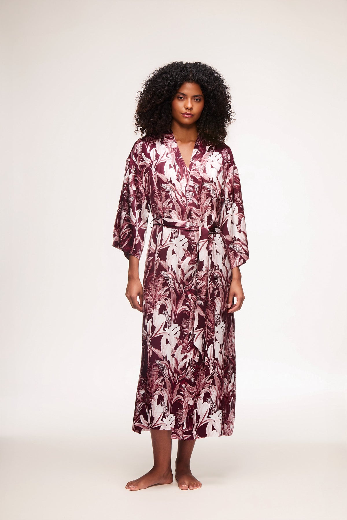 Naples Palm Print Silk Robe