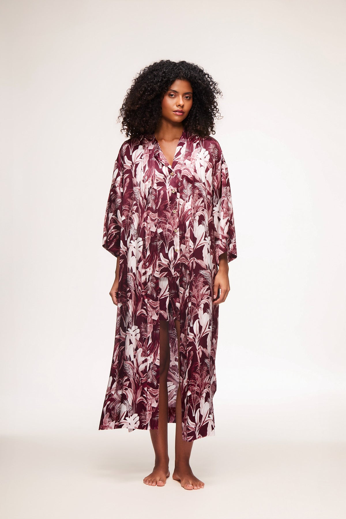 Naples Palm Print Silk Robe