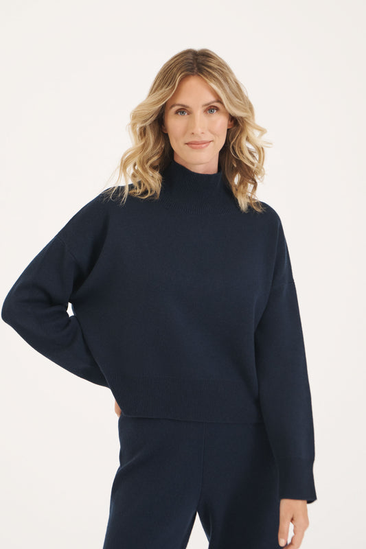 Navy Courchevel Milano Mock Neck